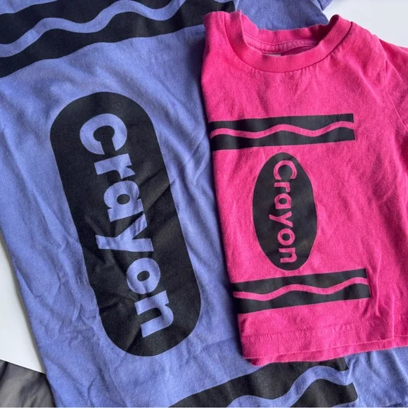 Bundle Womens Kids Crayon Graphic Tees in Purple & Pink Halloween Costume Fun - Picture 2 of 6
